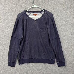 7 For All Mankind Mens Henley Shirt Navy Blue Ribbed Cotton Large